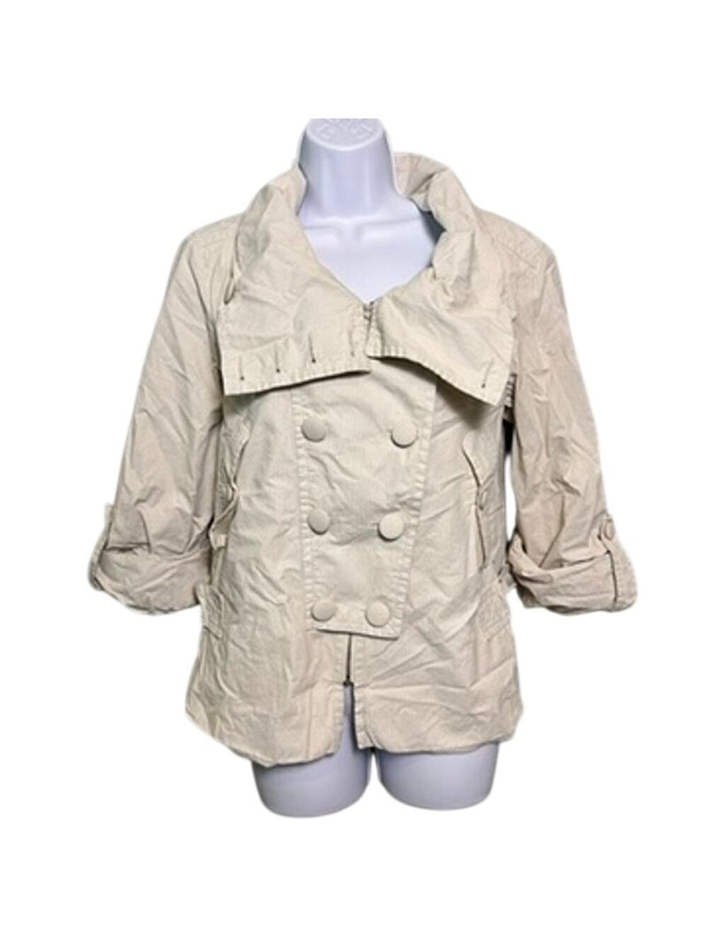 French Connection Ivory Peacoat Womens 6 100% Cotton Double Breasted Minimalist